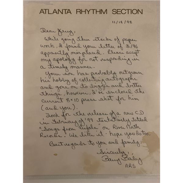 Barry Bailey signed letter
