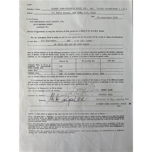 Barry Mann and Cynthia Weil signed contract