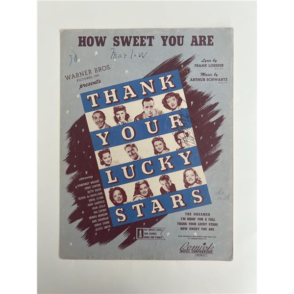 Bette Davis signed Thank Your Lucky Stars sheet music