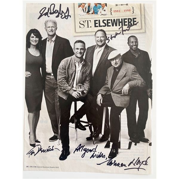 St. Elsewhere cast signed photo. By Ed Begley, Stephen Furst and Norman Lloyd.