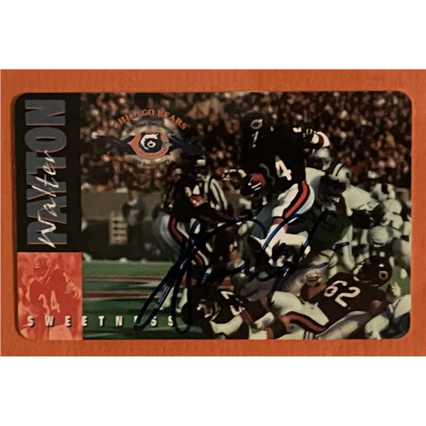 Walter Payton signed football card collage. Steiner authenticated