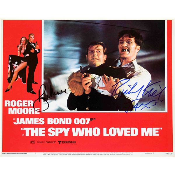 Roger Moore & Richard Kiel signed lobby card.