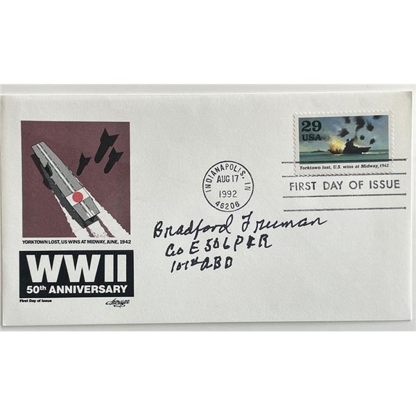 WW2 veteran Bradford Freeman signed first day cover