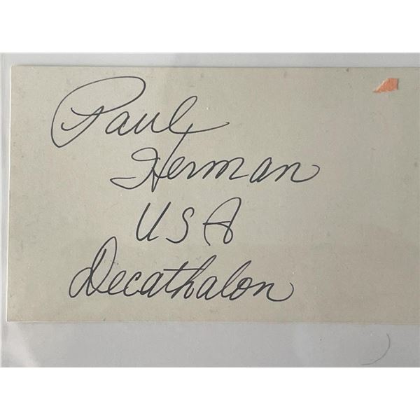 Olympic athlete Paul Herman autograph note