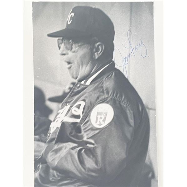 Baseball manager Jim Frey signed photo post card