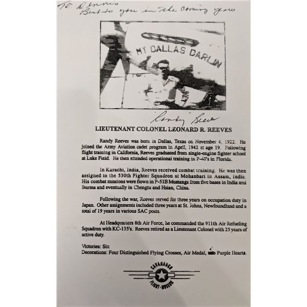 Lt. Col. Leonard R. Reeves Signed Bio Page