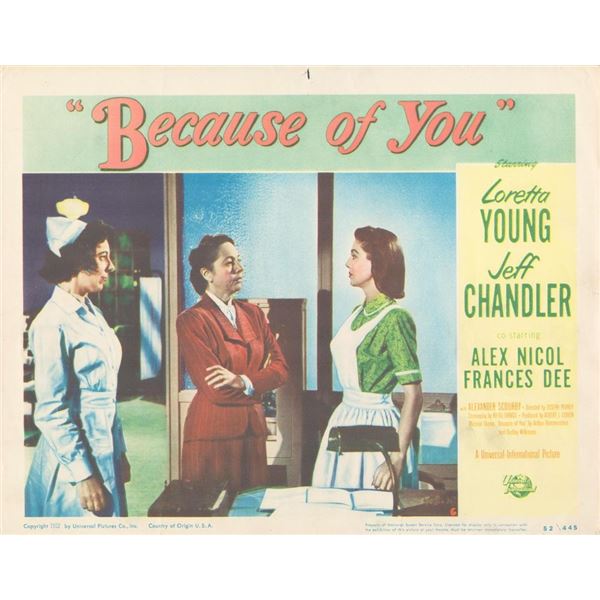 Because of You  1952 original vintage lobby card