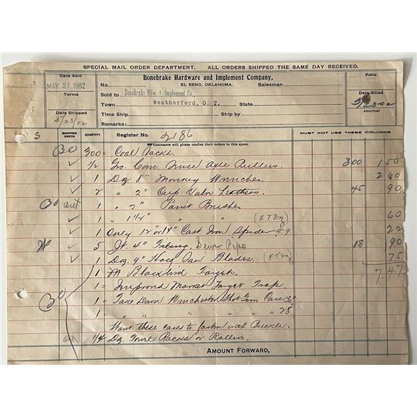 1902 Bronebrake Hardware store accounting log