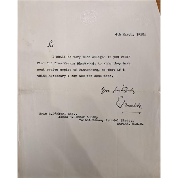 WW1 British Field Marshal Ironside Signed Note