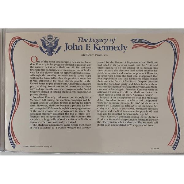 John F. Kennedy commemorative cover with coin