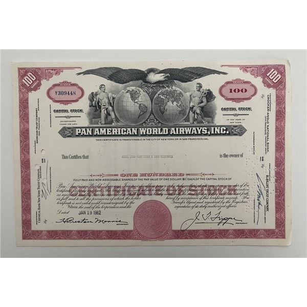 Pan American World Airways, INC One Hundred Shares Certificate of Stock