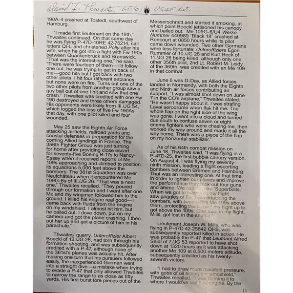 WW2 ACE David Thwaites Signed Bio Page