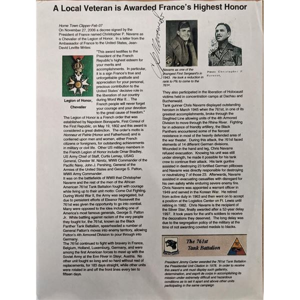 WW2 Christopher Navarre Signed Article