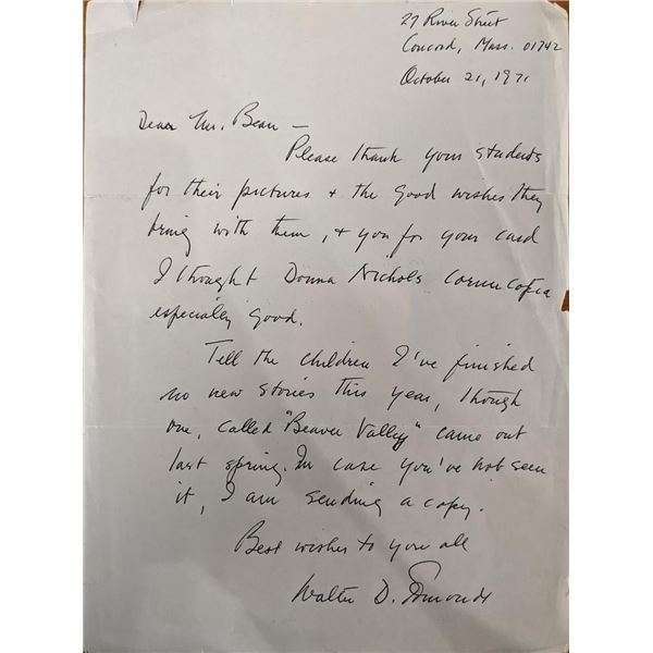 Author Walter D. Edwards Signed Letter