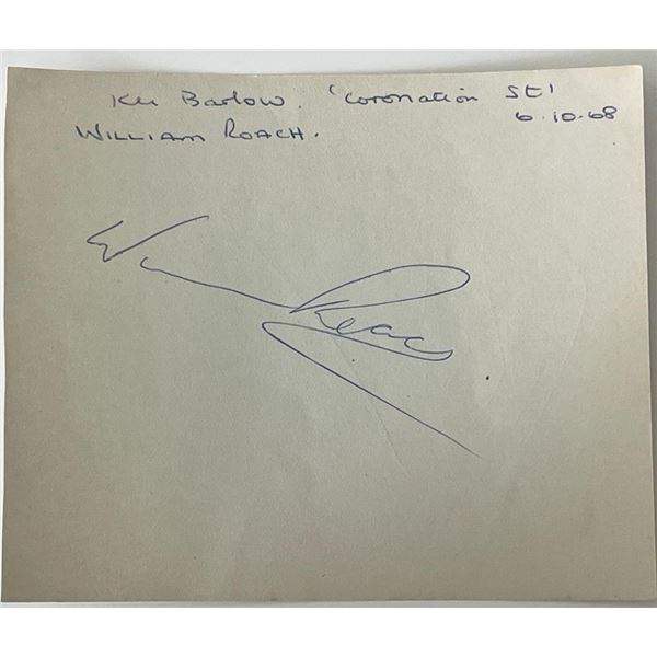 English actor William Roache autograph note