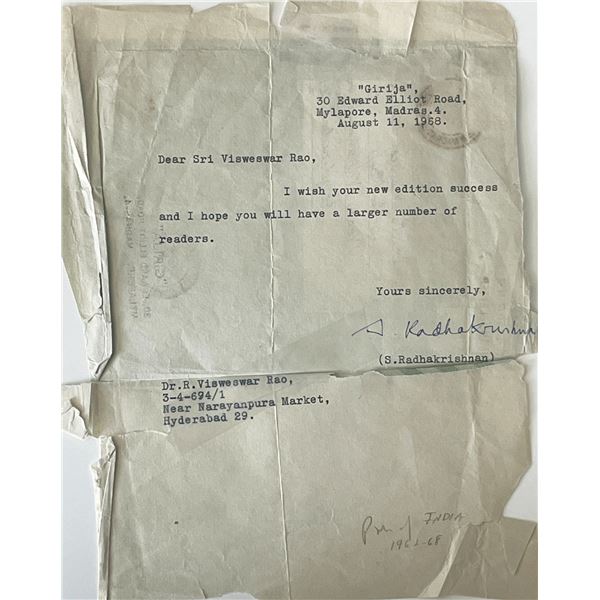 President of India S. Radhakrishman signed letter