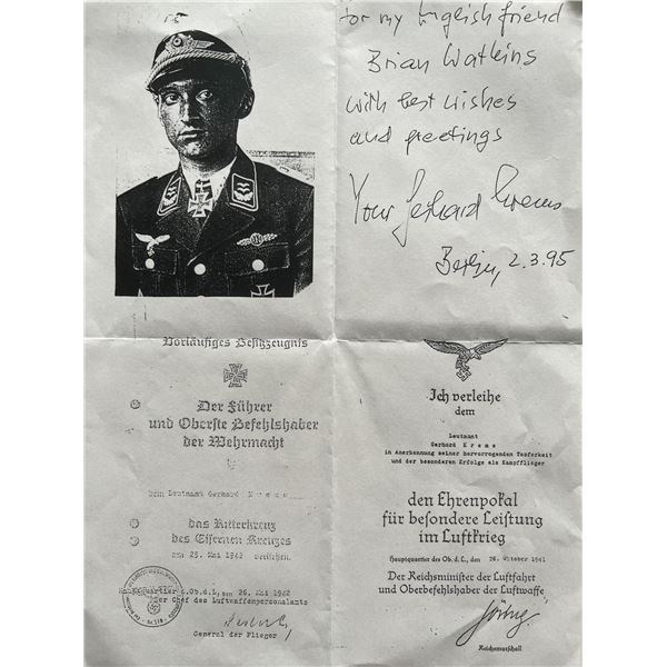 Lt Gerhard Krems facsimile signed page