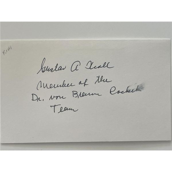 Rocket team member Gustav Kroll autograph note