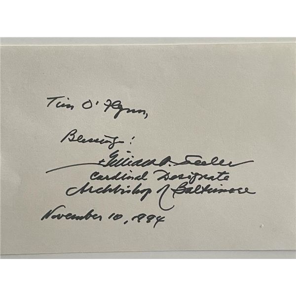 Archbishop of Baltimore William H. Keeler signed note