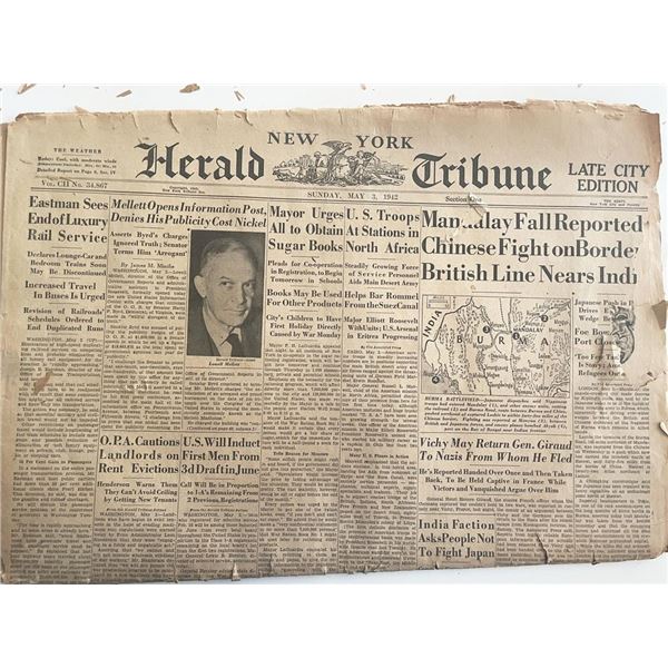 WWII 1942 New York Herald Tribune Original Vintage Newspaper