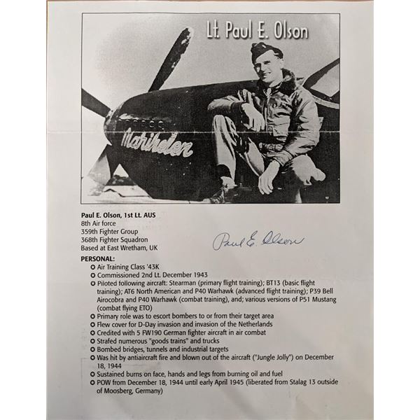 WW2 Pilot Paul E. Olson Signed Page