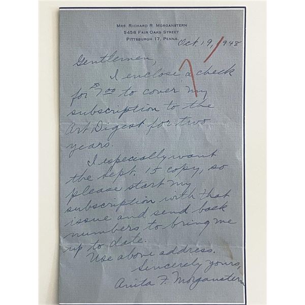 Mrs Richard R. Morganstern signed letter