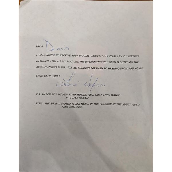 Lene Hefner Signed Note