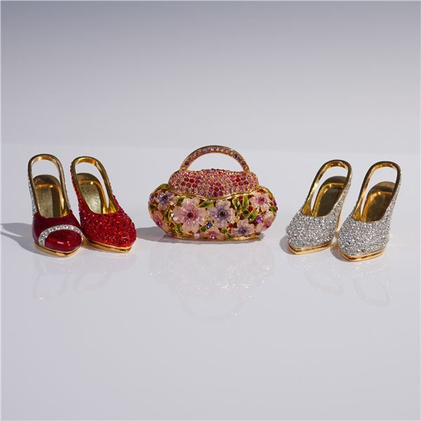 5pc Rhinestone Miniature Heels & Floral Purse Trinket Box
