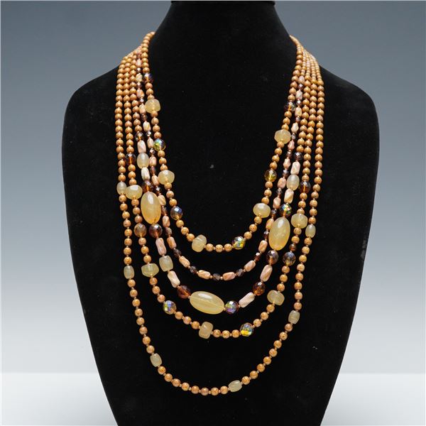 Multi-Strand Beaded Statement Necklace, Amber Tones