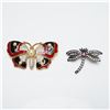 Image 1 : 2pc Bejeweled and Enamel Winged Insect Brooches