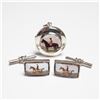 Image 1 : 3pc Sterling Silver & Enamel Cufflinks and Locket