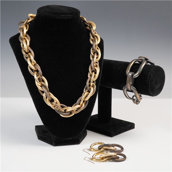 3pc Mixed Metal Tone Jewelry Lot, Necklace, Bracelet and Earrings