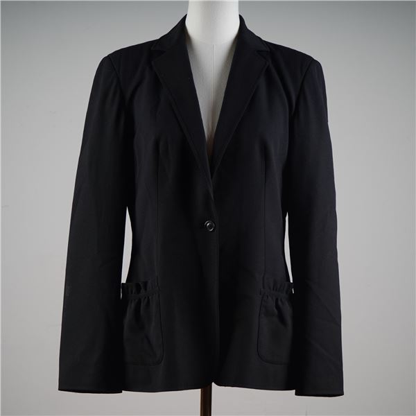Piazza Sempione Black Stretch Wool Blazer with Ruched Pockets