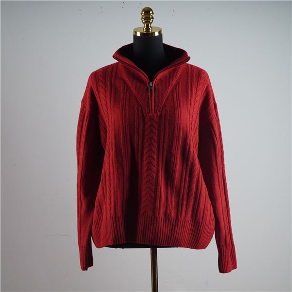 Saks Fifth Avenue Signature Cable-Knit Zip Sweater in Crimson Wool