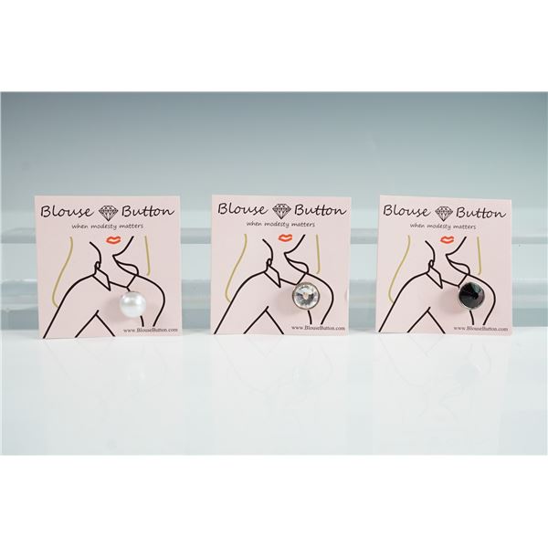 3pc BlouseButton Crystal, Jet Black & White Pearl Buttons