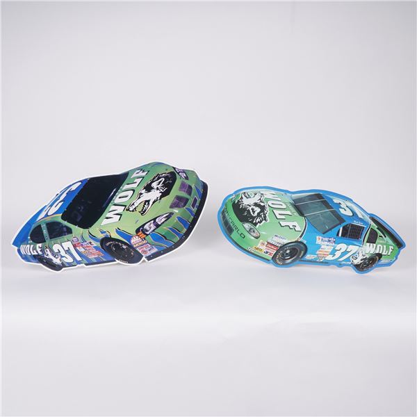 2pc Wolf Racing Die-Cut Tin Signs, 2003 Pinkerton Tobacco Co.