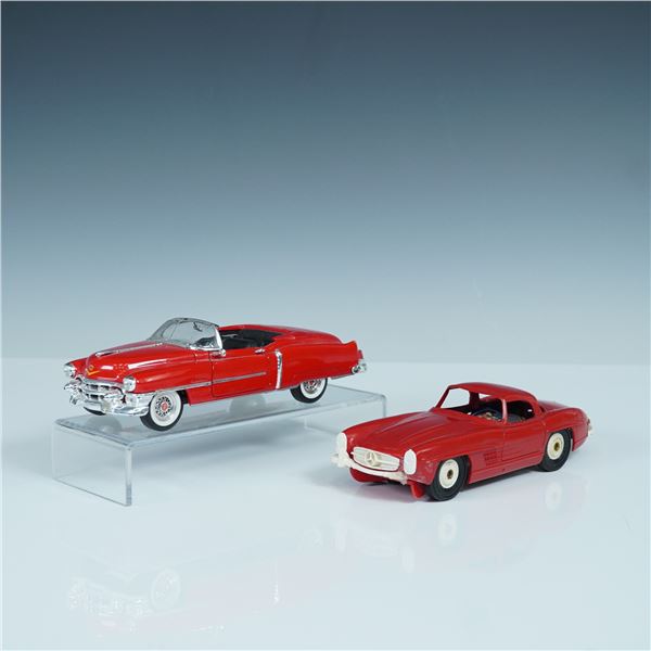 2pc Die-Cast Model Cars, Red Cadillac & Mercedes-Benz