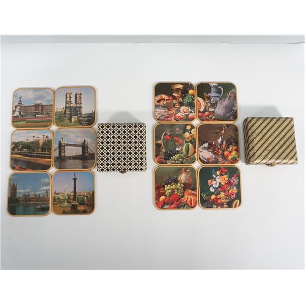 2pc Win-El-Ware London and Still Life Coasters with Boxes