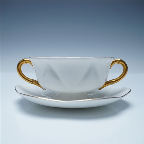 Shelley Bone China White & Gold Gilded Soup Cup and Saucer
