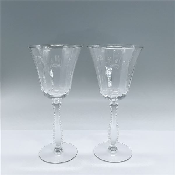2pc Fostoria Water Goblets, Silver Flutes