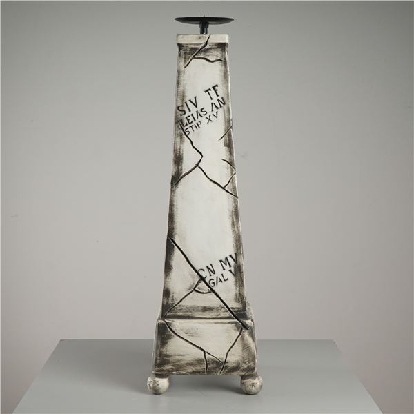 Postmodern Roman Numeral Motif Obelisk Candle Stand