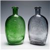 Image 1 : 2pc Glass Bottles with Historical Motifs, Green and Gray