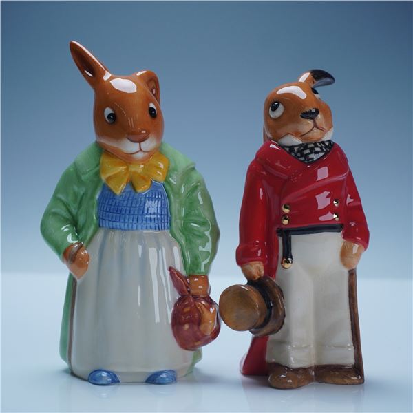 2pc Royal Doulton Bunnykins, Huntsman DB470, Farmer DB471, Signed