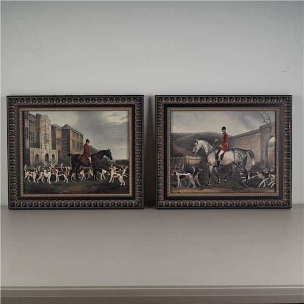 2pc Framed English Fox Hunting Scene Prints after Richard Barrett Davis