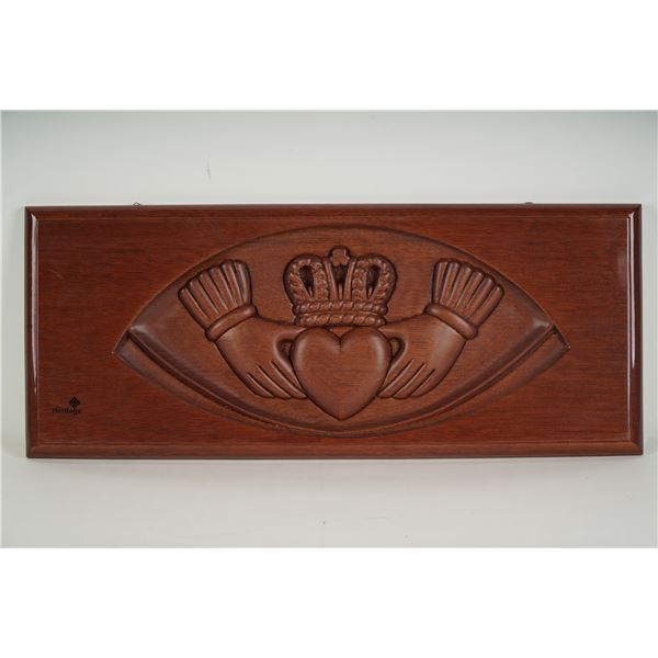 Heritage Hand-Carved Mahogany Wall Panel, Claddagh Symbol