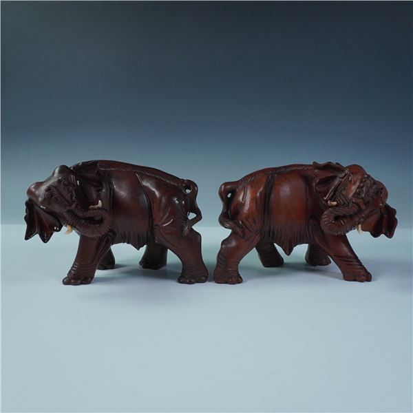 2pc Carved Hardwood Elephant Figurines