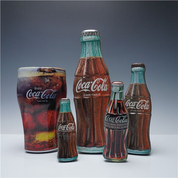 5pc Coca-Cola Bottle and Glass Shaped Tin Containers