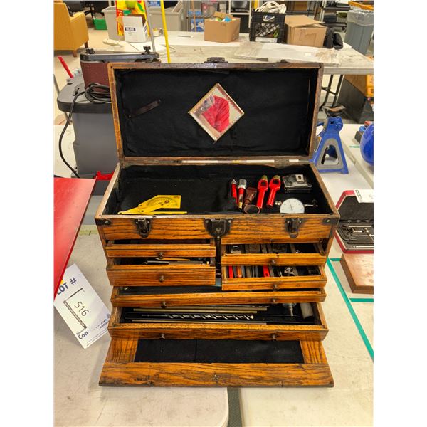 COFFRE D'OUTILS EN BOIS AVEC CONTENU 20"x9"x14"