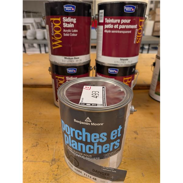 LOT: 5 GAL TEINTURE À BOIS BENJAMIN MOORE ASST