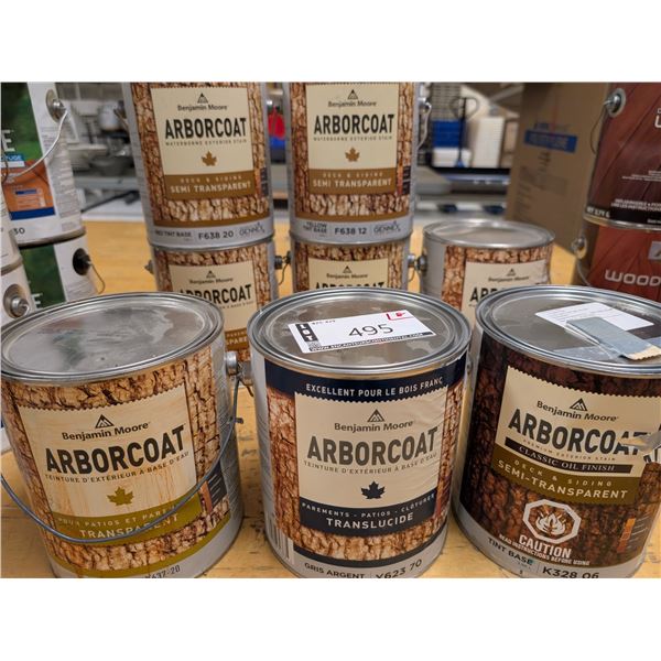 LOT: 8 GAL TEINTURE À BOIS BENJAMIN MOORE ARBORCOAT ASST